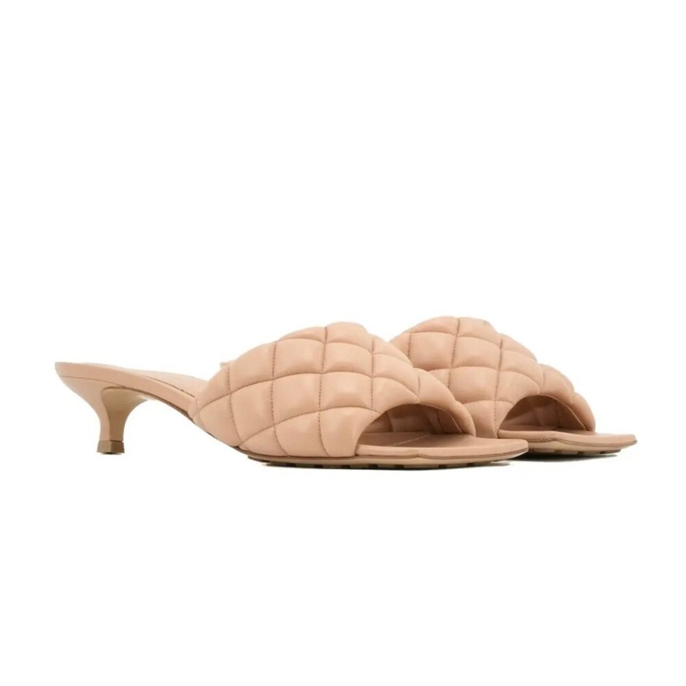 Bottega Veneta Nappa Matelasse Padded Heeled Sandals Cipria EU37 729764